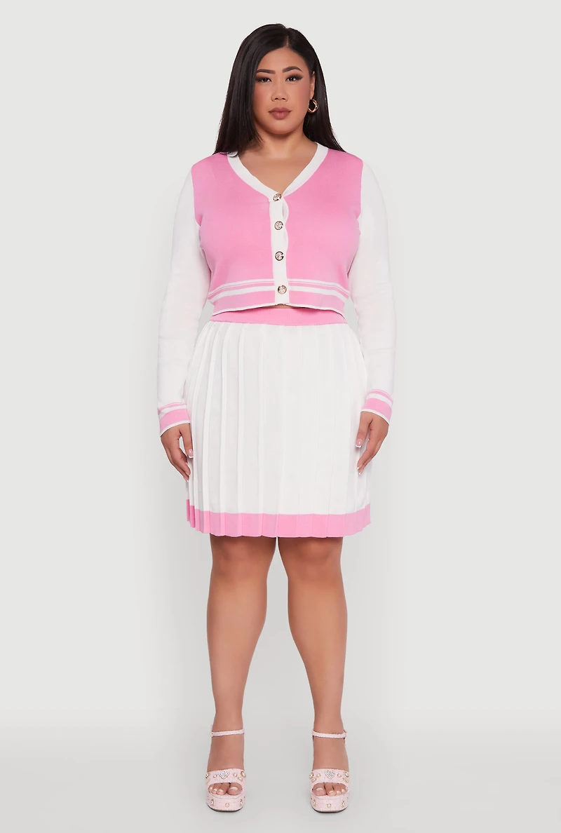 Plus Color Blocked Pleated Midi Skirt