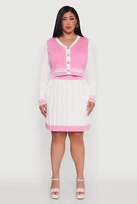 Plus Color Blocked Pleated Midi Skirt
