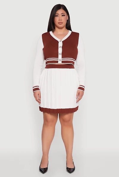 Womens Plus Color Blocked Pleated Midi Skirt, White,