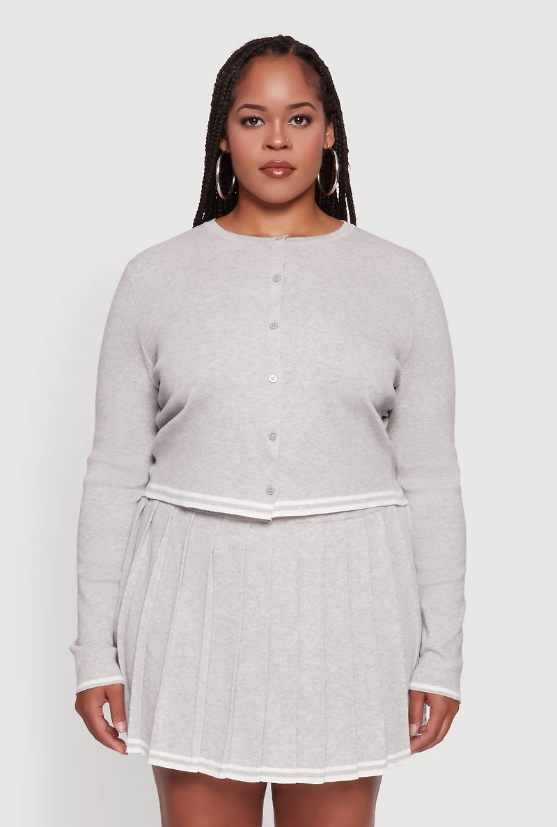 Plus Daisy Button Front Varsity Stripe Detail Cardigan