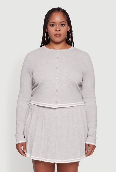 Plus Daisy Button Front Varsity Stripe Detail Cardigan