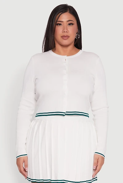 Plus Daisy Button Front Varsity Stripe Detail Cardigan