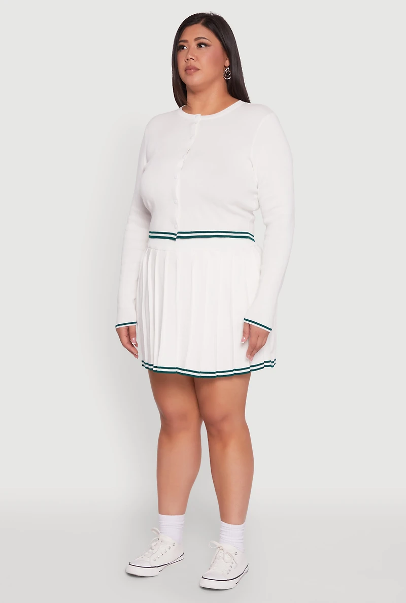 Plus Daisy Button Front Varsity Stripe Detail Cardigan