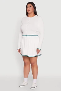 Plus Daisy Button Front Varsity Stripe Detail Cardigan