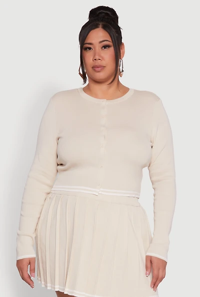 Womens Plus Daisy Button Front Varsity Stripe Detail Cardigan,