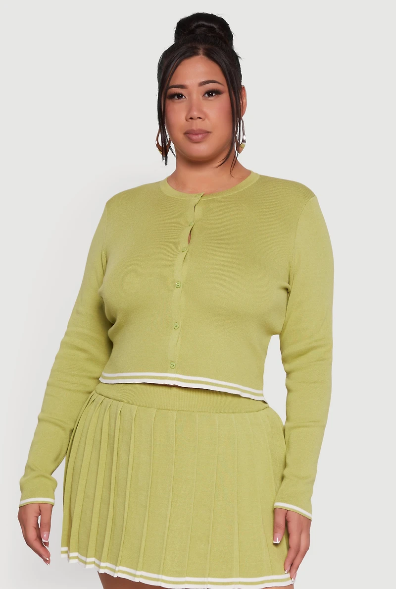 Plus Daisy Button Front Varsity Stripe Detail Cardigan