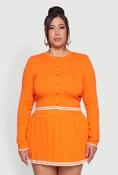 Womens Plus Daisy Button Front Varsity Stripe Detail Cardigan,