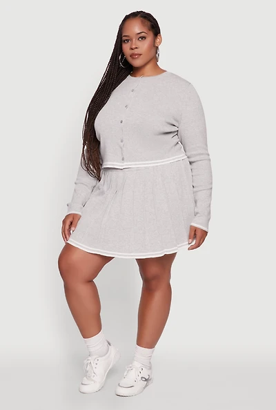 Womens Plus Daisy Pleated Skirt with Varsity Stripe Detail,