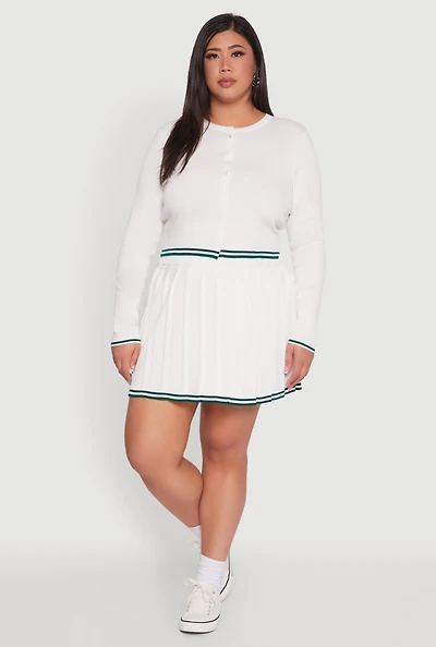 Plus Daisy Pleated Skirt with Varsity Stripe Detail