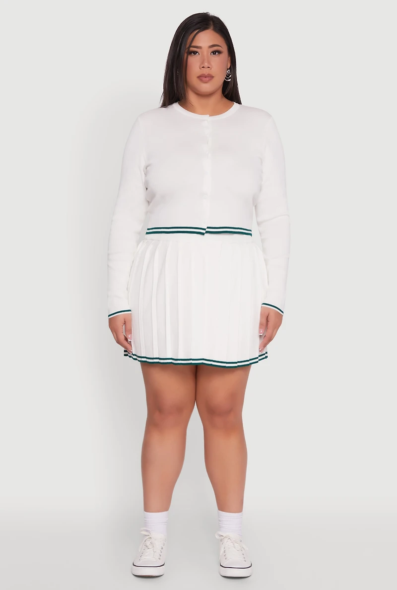 Plus Daisy Pleated Skirt with Varsity Stripe Detail