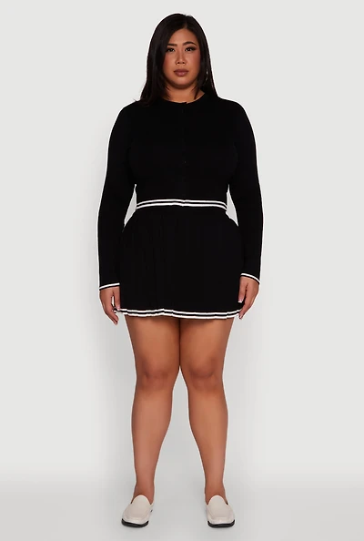 Womens Plus Daisy Pleated Skirt with Varsity Stripe Detail,