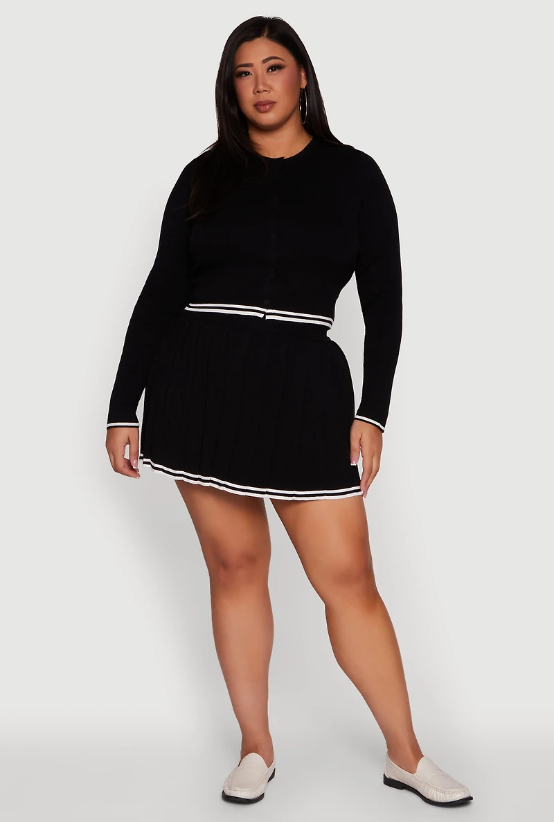 Womens Plus Daisy Pleated Skirt with Varsity Stripe Detail,