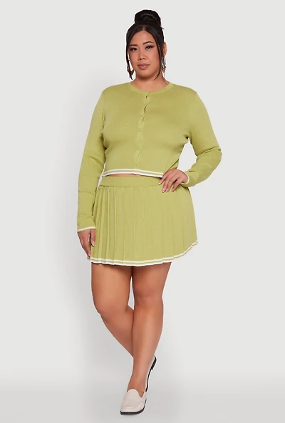 Womens Plus Daisy Pleated Skirt with Varsity Stripe Detail,