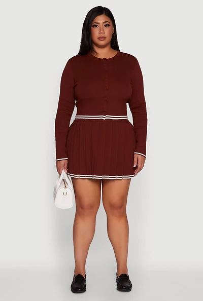 Womens Plus Daisy Pleated Skirt with Varsity Stripe Detail,