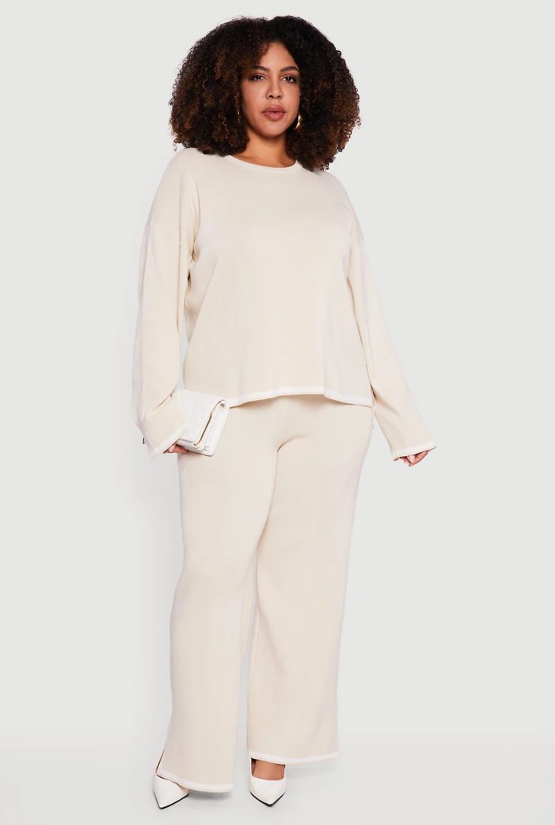 Plus Long Sleeve Contrast Trim Sweater