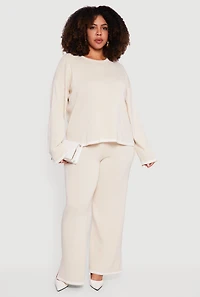 Plus Long Sleeve Contrast Trim Sweater