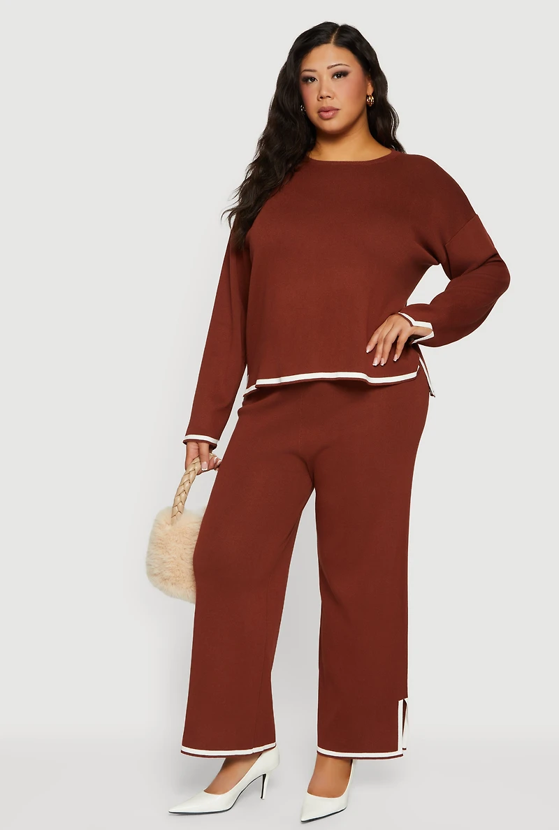 Plus Long Sleeve Contrast Trim Sweater