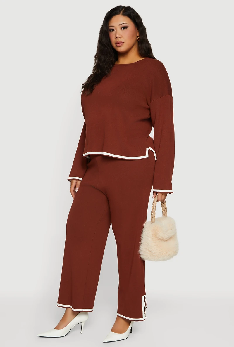 Plus Long Sleeve Contrast Trim Sweater