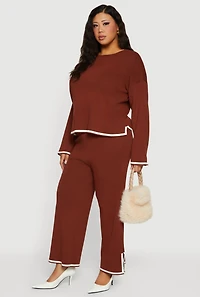 Plus Long Sleeve Contrast Trim Sweater