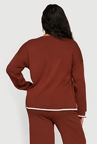 Plus Long Sleeve Contrast Trim Sweater
