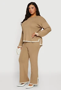 Womens Plus Long Sleeve Contrast Trim Sweater,