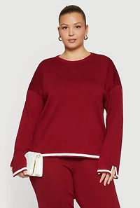 Plus Long Sleeve Contrast Trim Sweater