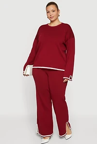Plus Long Sleeve Contrast Trim Sweater