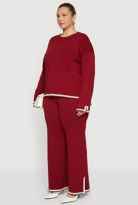 Plus Long Sleeve Contrast Trim Sweater