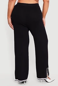 Womens Plus High Waisted Wide Leg Pants with Contrast Trim, 1X