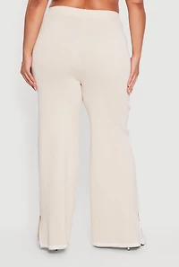 Plus High Waisted Wide Leg Pants with Contrast Trim