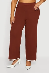 Plus High Waisted Wide Leg Pants with Contrast Trim
