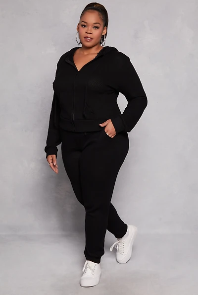 Plus Daisy Ribbed Brushed Knit Joggers