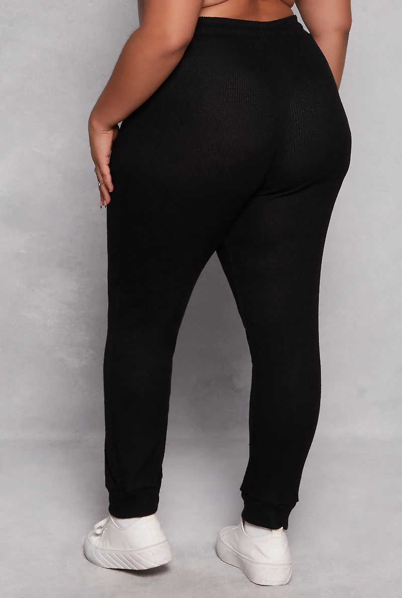 Plus Daisy Ribbed Brushed Knit Joggers