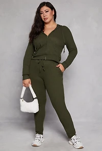 Womens Plus Size Daisy Brushed Knit Zip Front Hoodie, Green, Size 1X