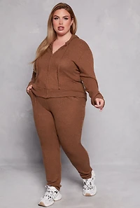 Womens Plus Daisy Brushed Knit Zip Front Hoodie,