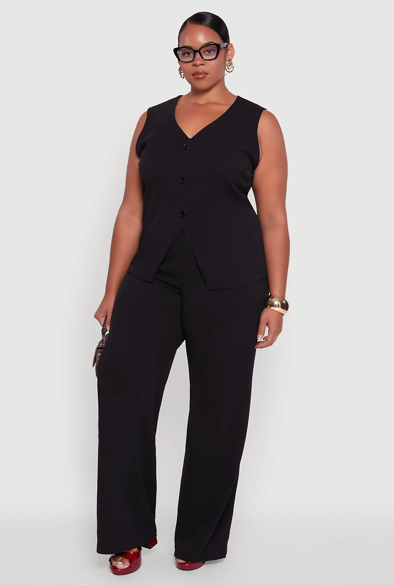 Womens Plus Size Crepe Knit Pullover Blazer Vest, Black, Size 2X