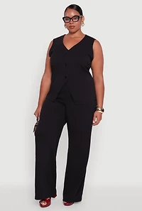 Womens Plus Size Crepe Knit Pullover Blazer Vest, Black, Size 2X