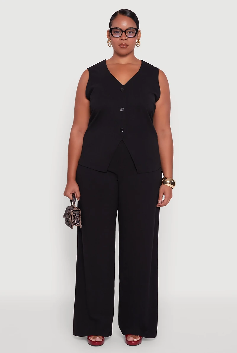 Womens Plus Size Crepe Knit Pullover Blazer Vest, Black, Size 2X