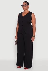 Womens Plus Size Crepe Knit Pullover Blazer Vest, Black, Size 2X
