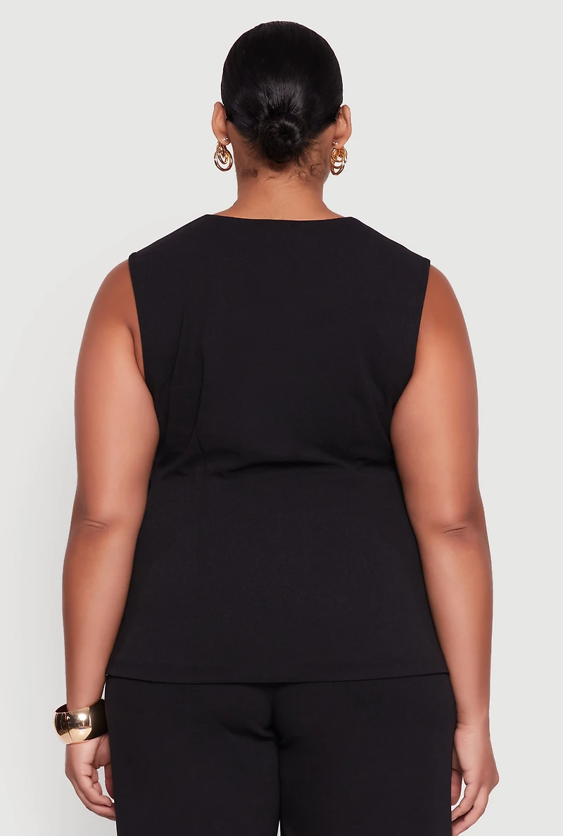 Womens Plus Size Crepe Knit Pullover Blazer Vest, Black, Size 2X