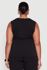 Womens Plus Size Crepe Knit Pullover Blazer Vest, Black, Size 2X