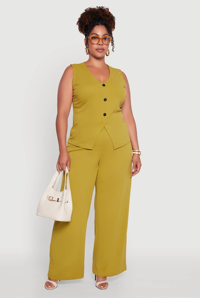 Womens Plus Size Crepe Knit Pullover Blazer Vest, Green, Size 2X