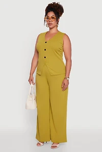 Womens Plus Size Crepe Knit Pullover Blazer Vest, Green, Size 2X