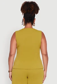 Womens Plus Size Crepe Knit Pullover Blazer Vest, Green, Size 2X