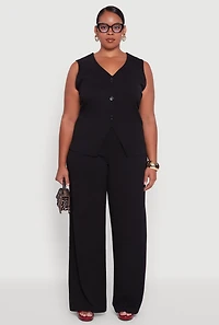 Plus Crepe Knit High Waisted Wide Leg Pants