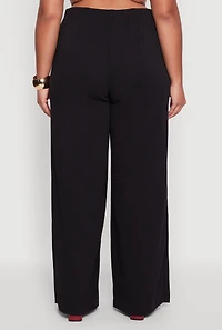 Womens Plus Size Crepe Knit High Waisted Wide Leg Pants, Black, Size 2X