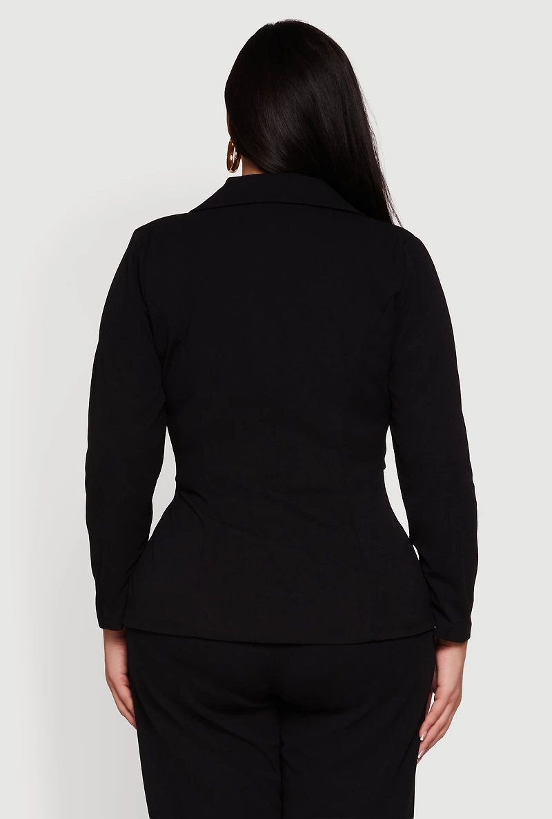 Plus Metallic Belted Front Crepe Knit Blazer