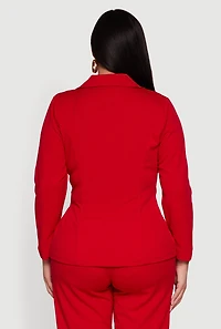 Plus Metallic Belted Front Crepe Knit Blazer