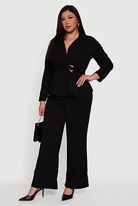 Plus High Waisted Crepe Knit Wide Leg Dress Pants