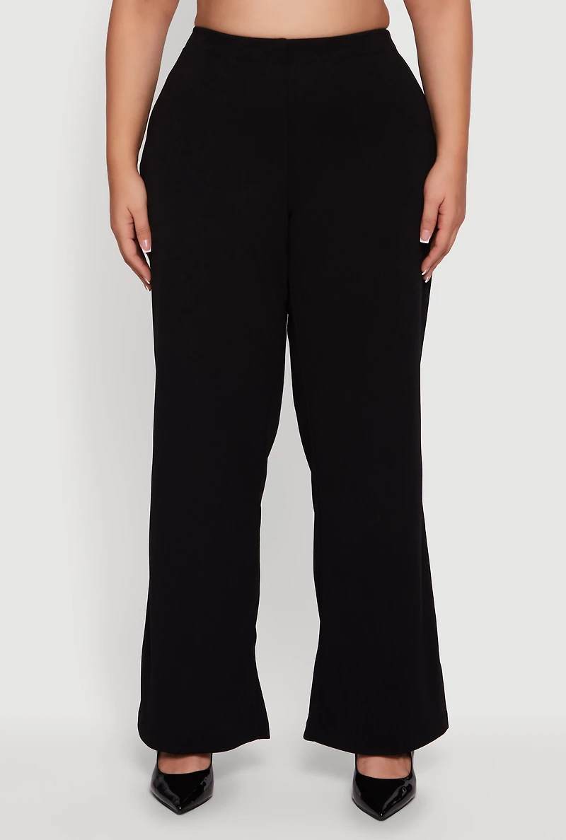 Plus High Waisted Crepe Knit Wide Leg Dress Pants